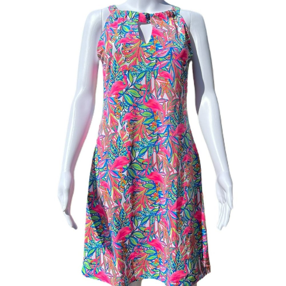 NWT LuLu-B Keyhole Sleeveless Dress with UPF50+ Flamingo
